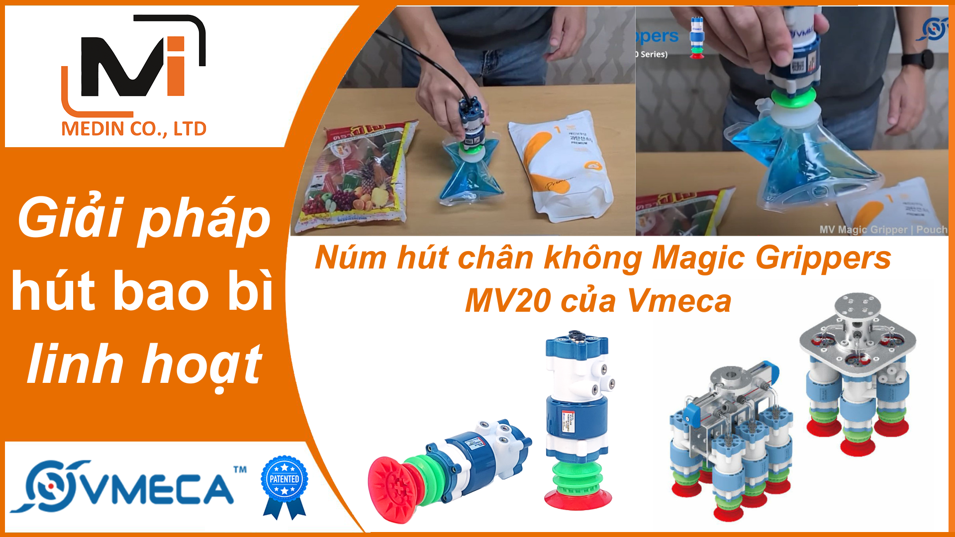 Giải pháp hút bao bì linh hoạt với Núm hút chân không Magic Grippers MV20 của Vmeca
