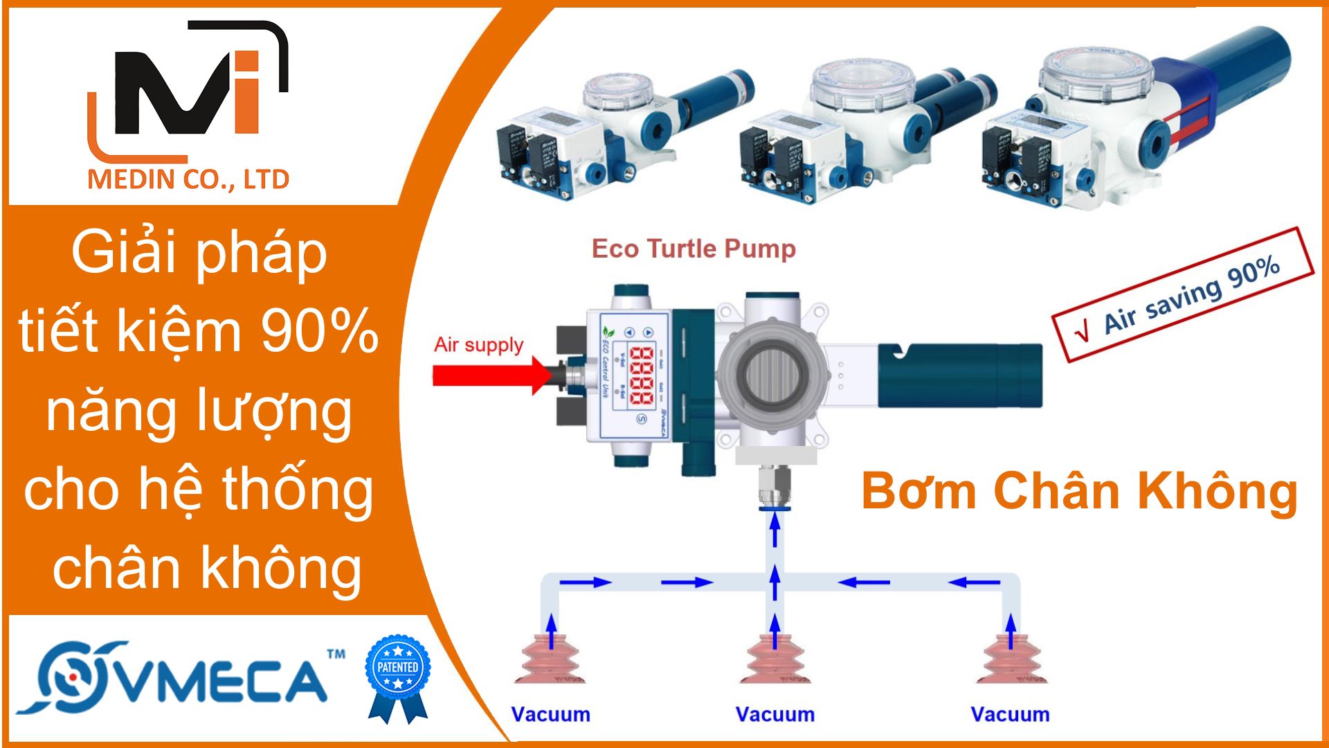 Giải pháp tiết kiệm 90% năng lượng cho hệ thống chân không với Bơm Chân Không khí nén Vmeca