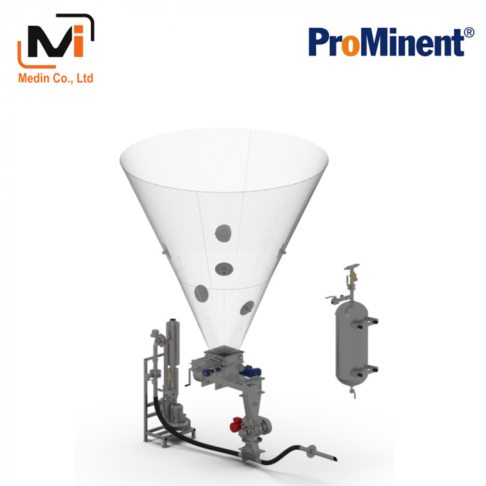 Silo unloading and metering system with pneumatic feed system ProMinent