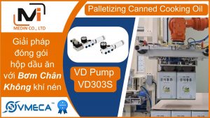 Giải pháp đóng gói hộp dầu ăn tự động với Bơm chân không khí nén VD Pump VD303S của Vmeca