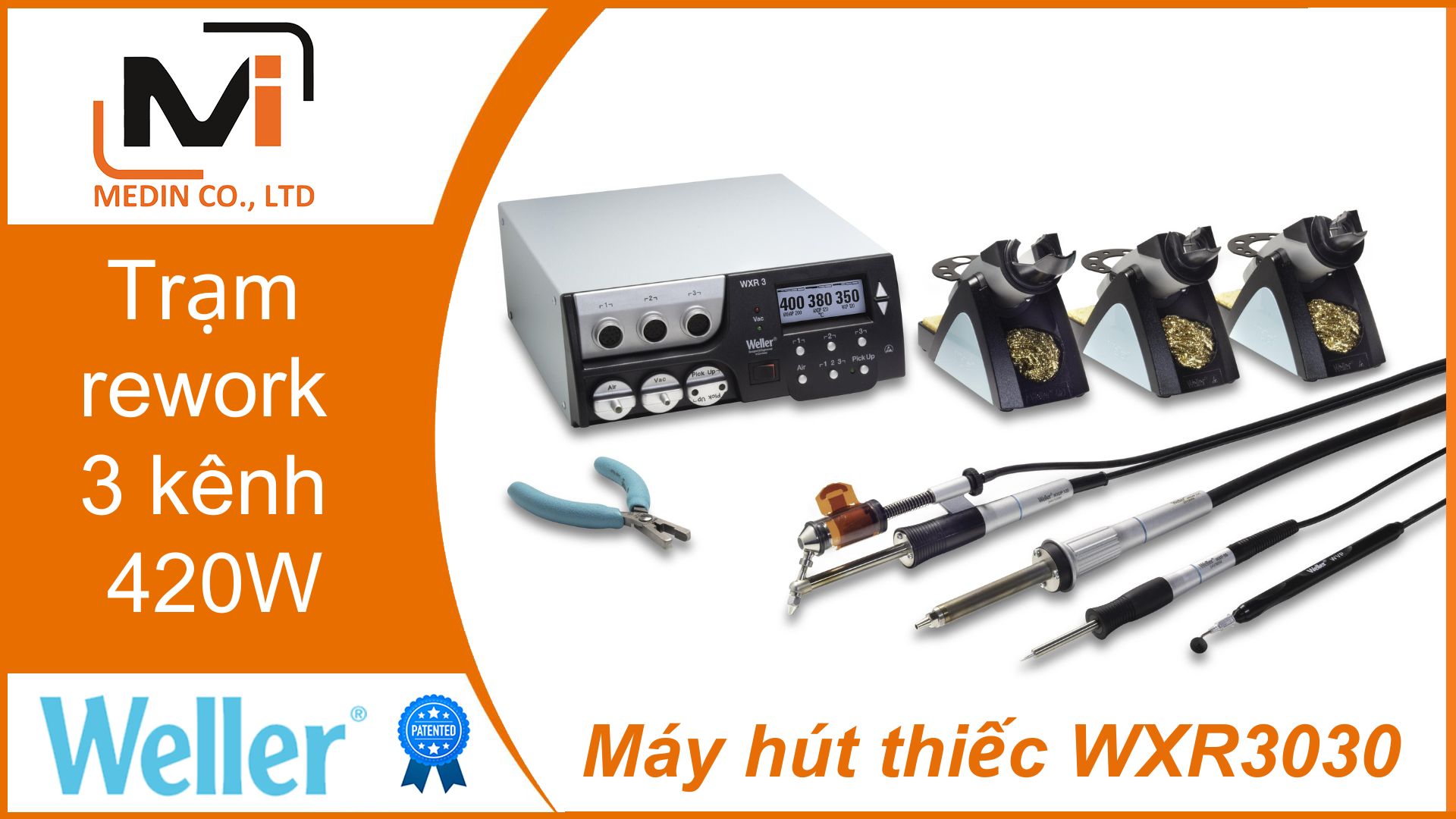 Máy hút thiếc WXR3030 của Weller - Trạm rework 3 kênh 420W