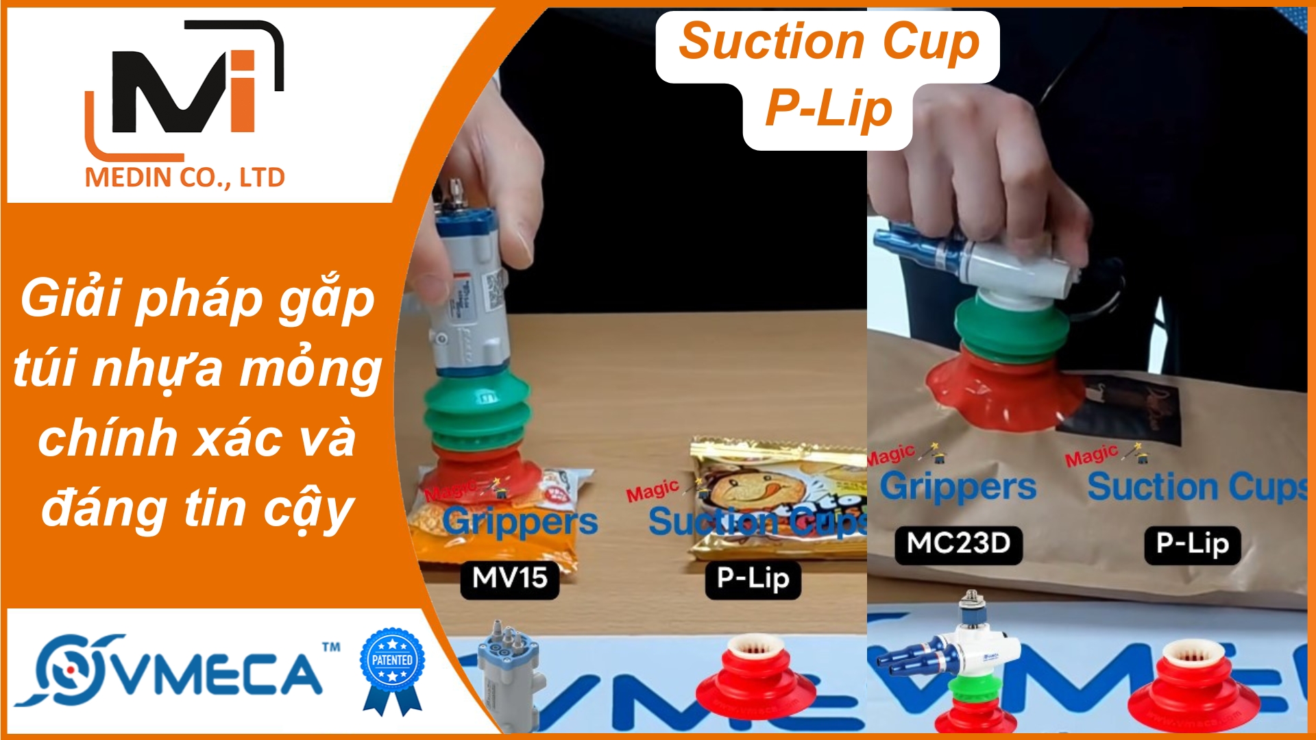 Giải pháp gắp túi nhựa mỏng chính xác và đáng tin cậy với Cốc hút chân không Vmeca P-Lip