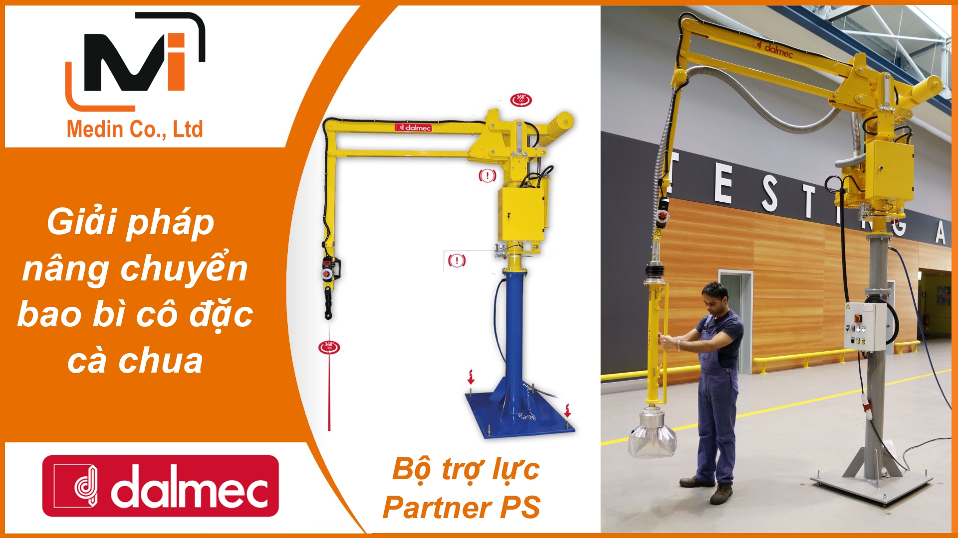 Giải pháp nâng chuyển bao bì cô đặc cà chua Bộ Trợ Lực Partner PS Industrial Manipulators Dalmec