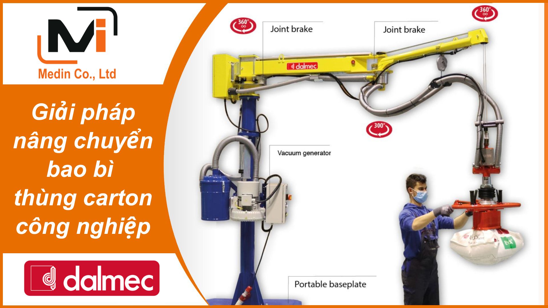 Giải pháp nâng chuyển bao bì thùng carton công nghiệp với Tay trợ lực Dalmec Posifil bags