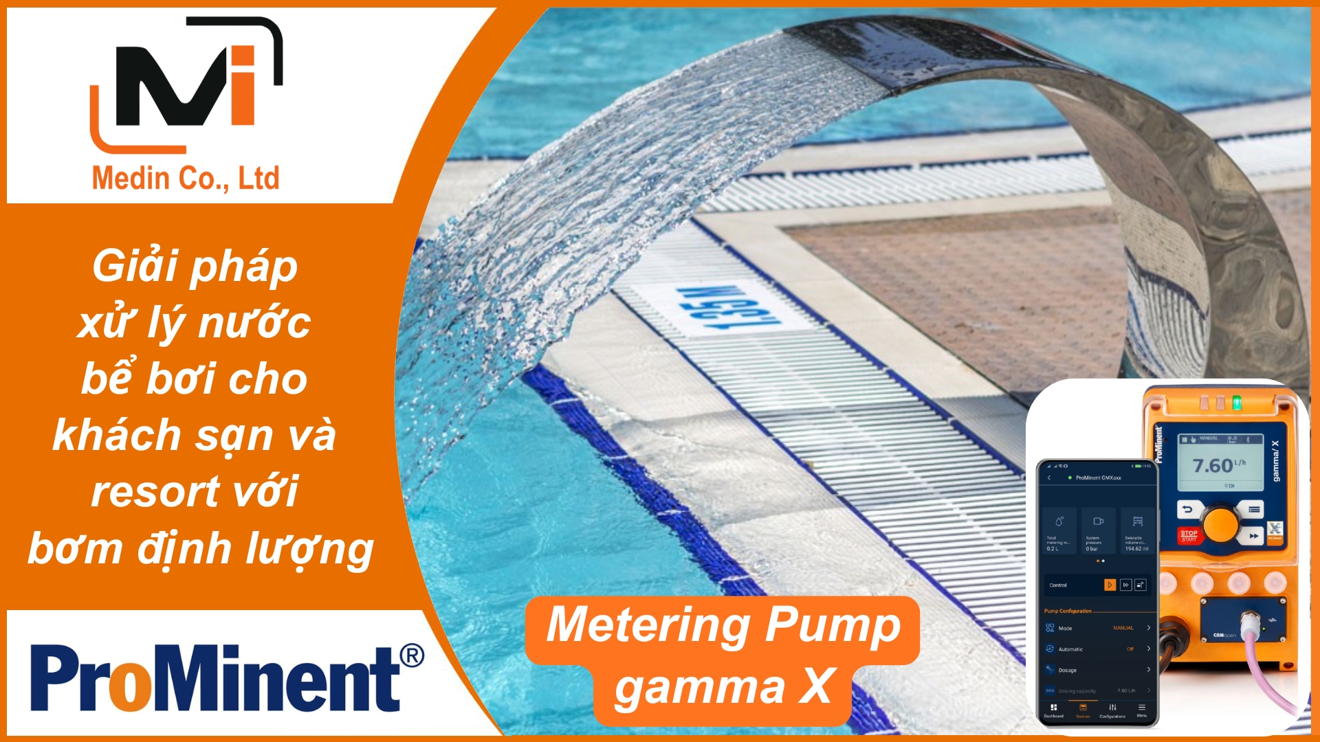 Giải pháp xử lý nước bể bơi cho khách sạn và resort với bơm định lượng Prominent Metering Pump gamma X