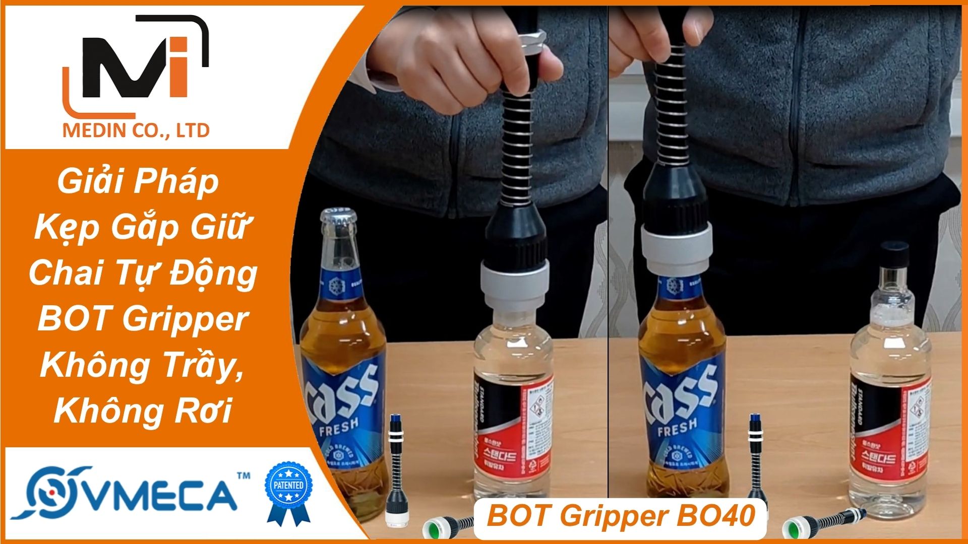 Giải Pháp Kẹp Gắp Giữ Chai Tự Động BOT Gripper BO40 Vmeca – Không Trầy, Không Rơi
