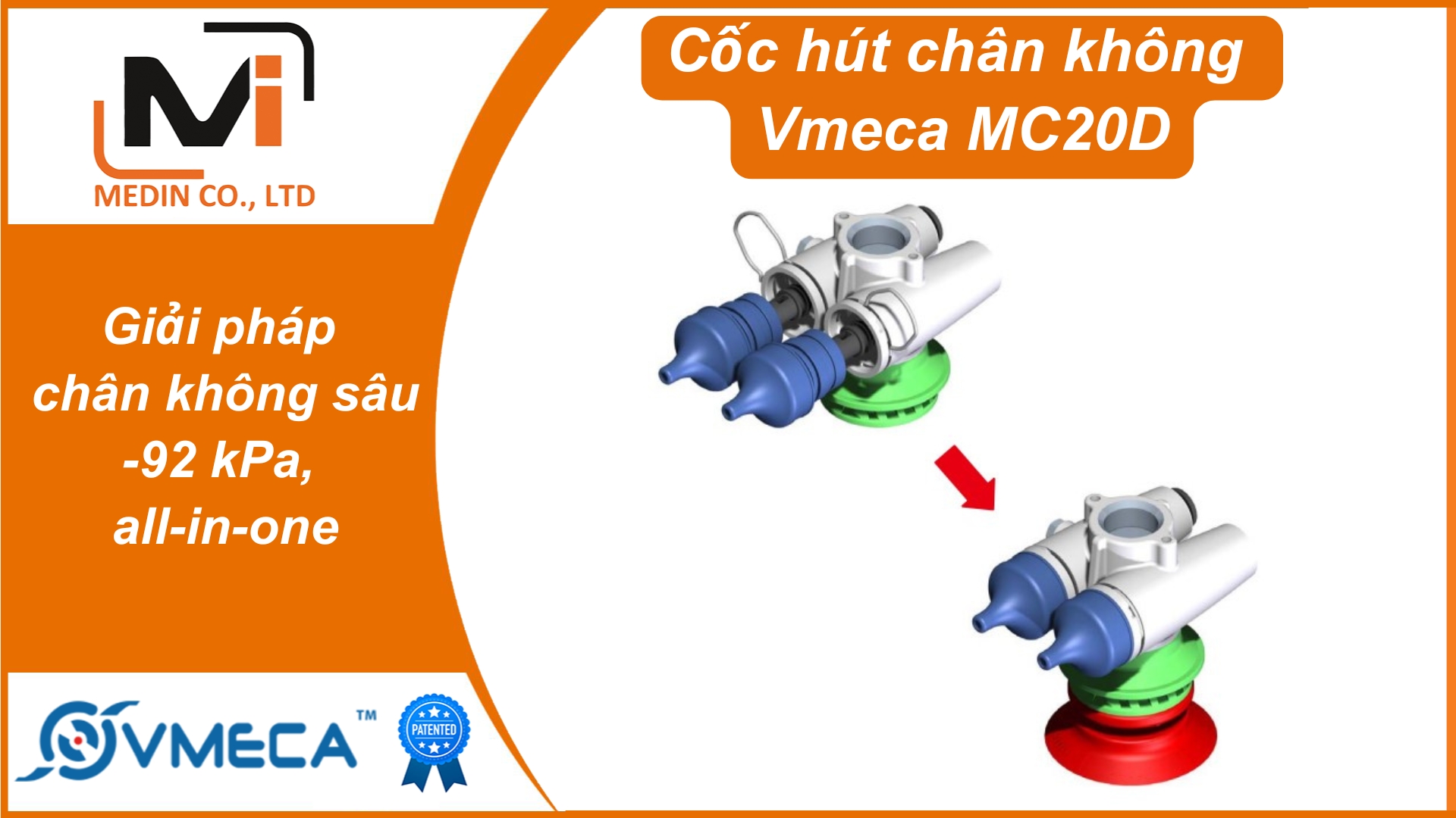 Giải pháp chân không sâu -92 kPa, all-in-one – Cốc hút chân không Vmeca MC20D Magic Gripper