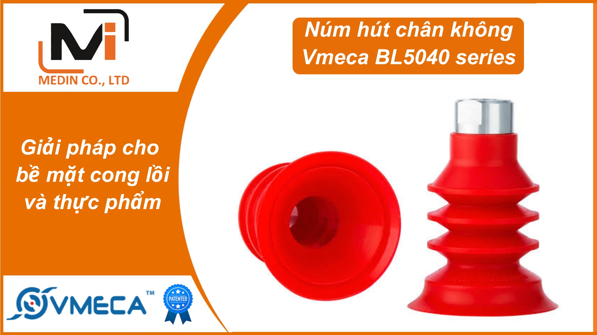 Giải pháp cho bề mặt cong lồi và thực phẩm với Núm hút chân không Vmeca BL5040 series