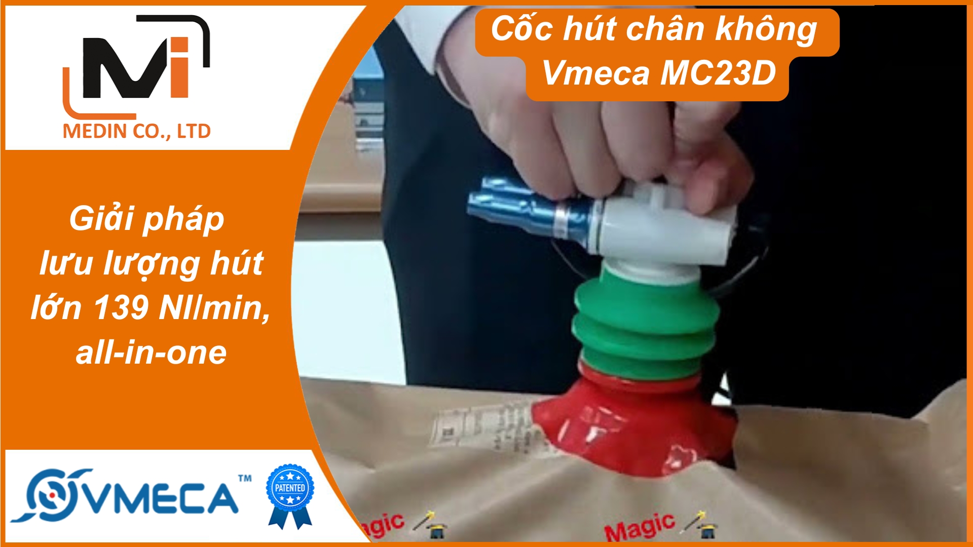 Giải pháp lưu lượng hút lớn 139 Nlmin, all-in-one – Cốc hút chân không Vmeca MC23D Magic Gripper