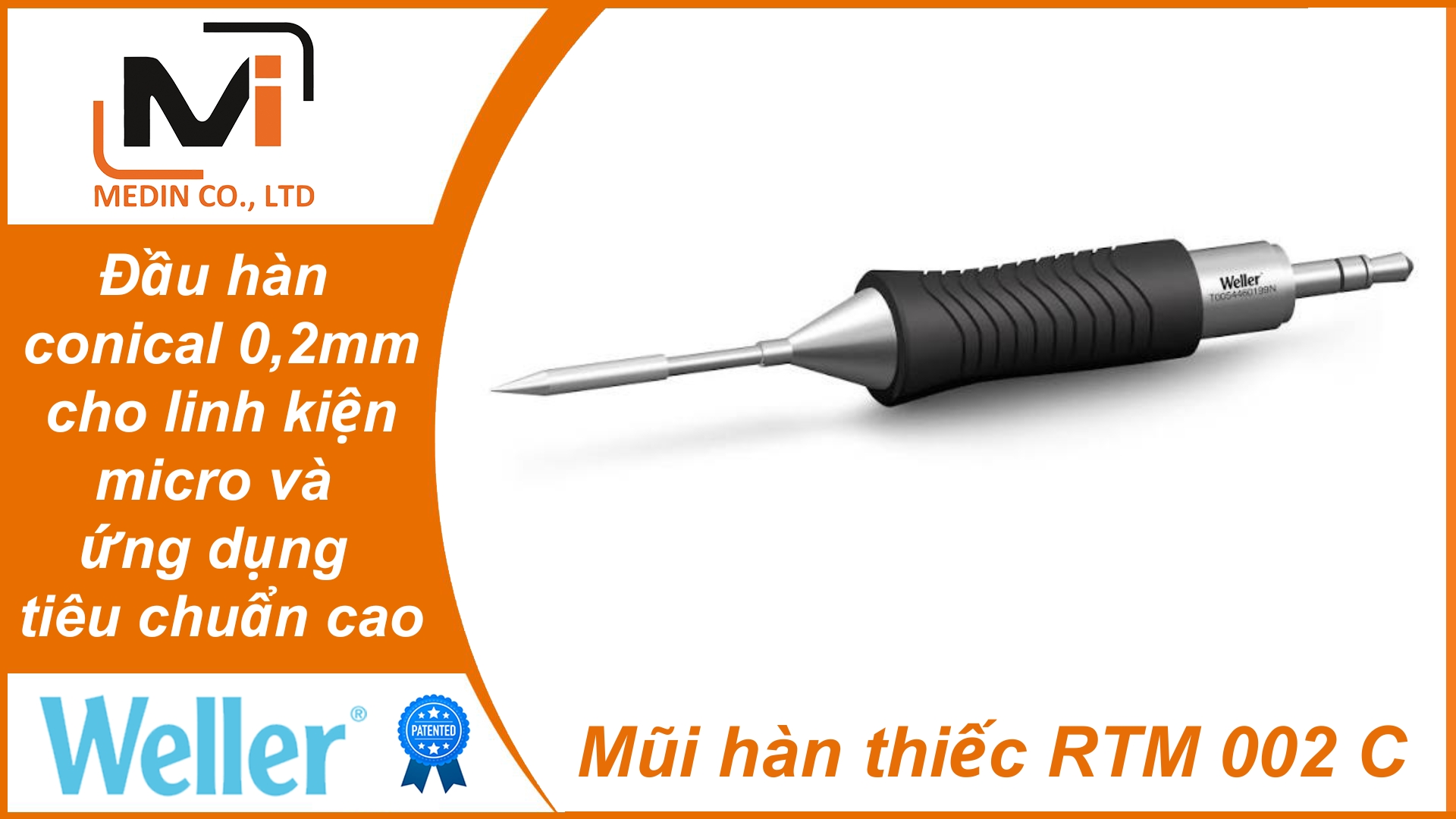 Mũi hàn thiếc Weller RTM 002 C Đầu hàn conical 0,2mm cho linh kiện micro và ứng dụng tiêu chuẩn cao