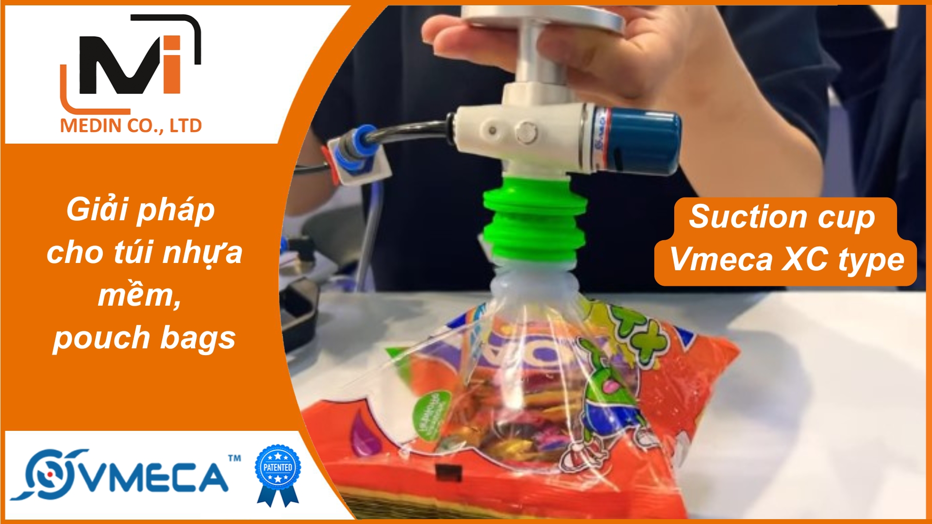Suction cup Vmeca XC type magic cups – Giải pháp cho túi nhựa mềm, pouch bags