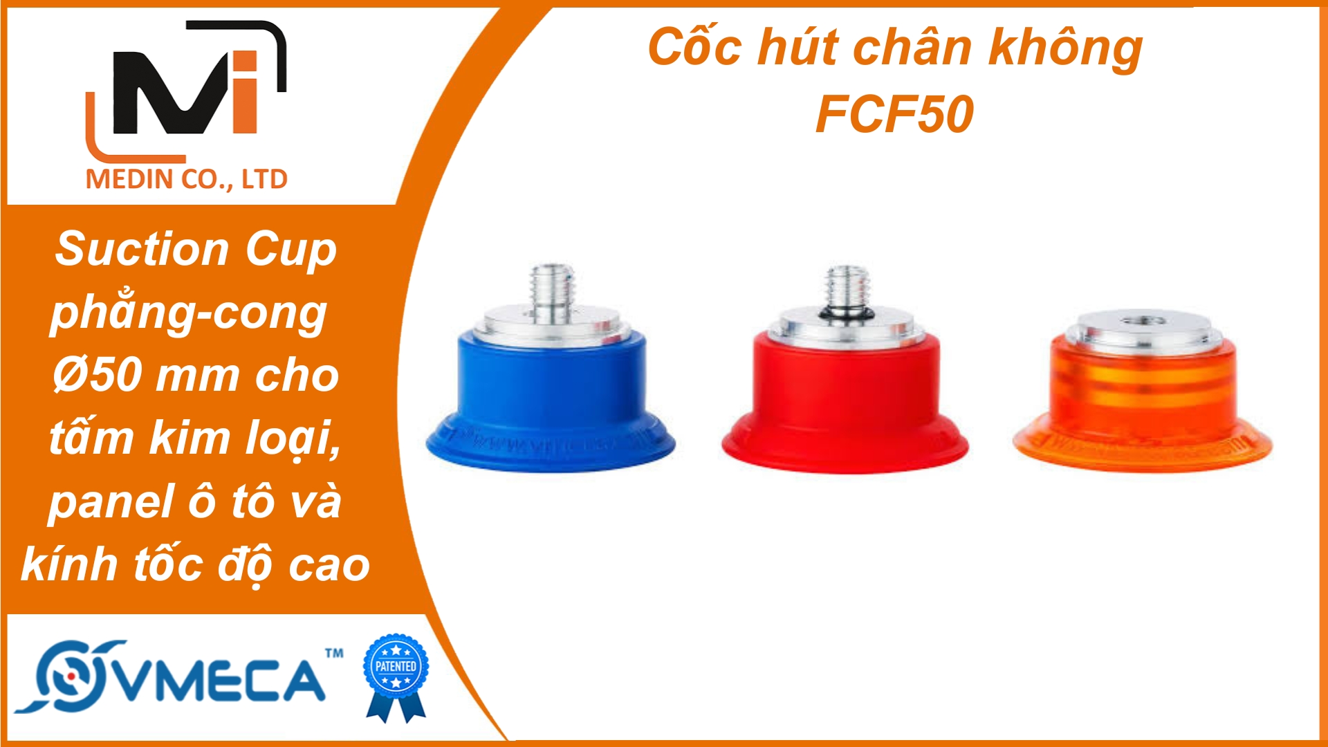 Ứng dụng cốc hút chân không Vmeca FCF50 – Suction Cup phẳng-cong Ø50 mm cho tấm kim loại, panel ô tô và kính tốc độ cao